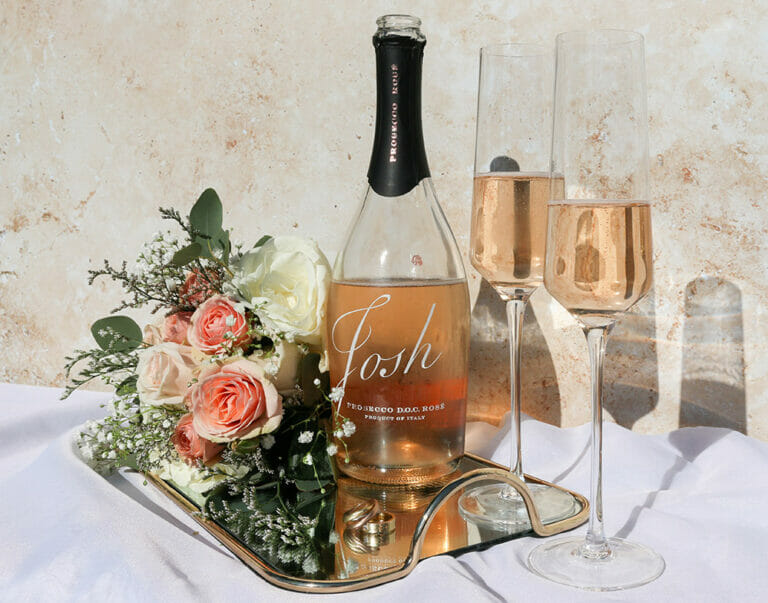 Josh Cellars Prosecco with floral arrangement at Wedding